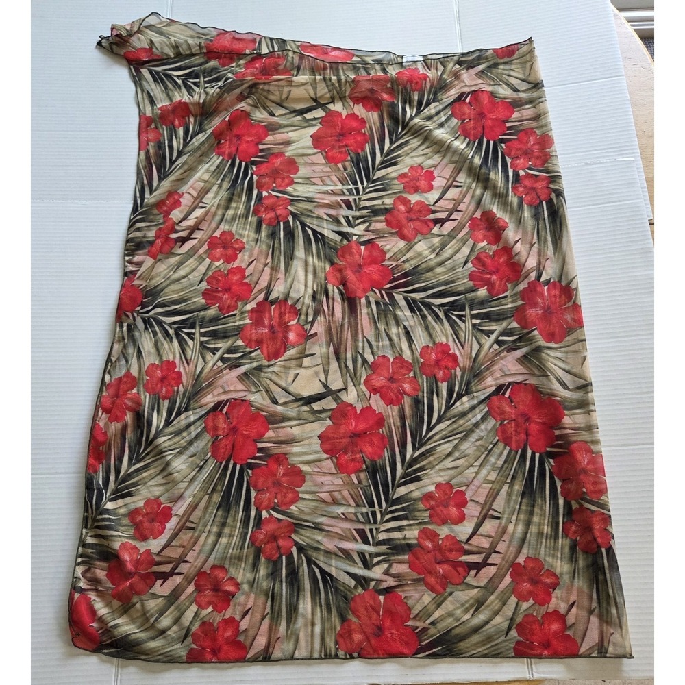 Lands End Women's 1X Tropical Hibiscus Mesh Swim Cover Up Sarong Stretch USA